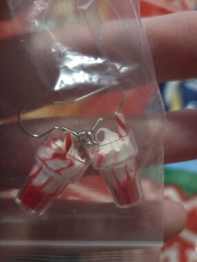 Playful Red & White Milkshake Drop Earrings
